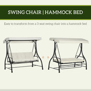 3 Seater Garden Swing Chair with Adjustable Canopy and Metal Frame Cream White by Outsunny