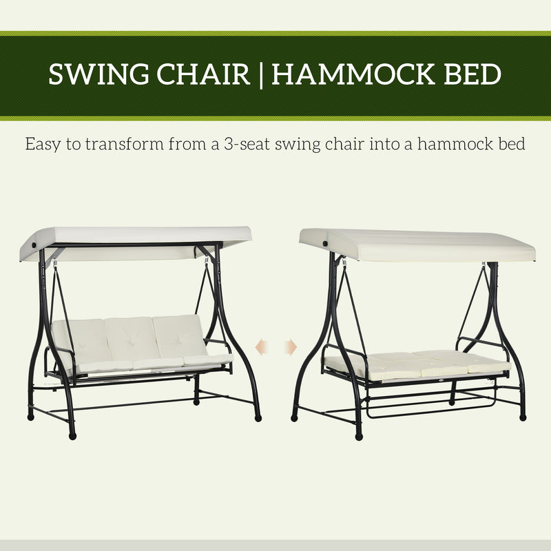 3 Seater Garden Swing Chair with Adjustable Canopy and Metal Frame Cream White by Outsunny