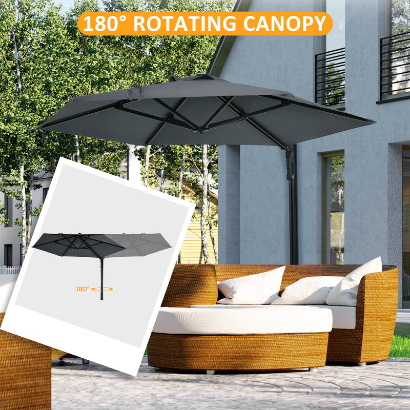 Dark Grey 25m Wall Mounted Garden Parasol With 180 Degree Rotating Canopy For Patio