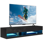 Wall Mounted TV Unit With LED Lights And Storage For TVs Up To 65 Inches, Black