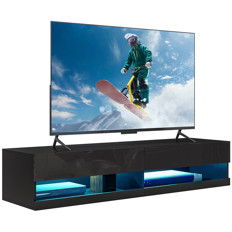 Wall Mounted TV Unit With LED Lights And Storage For TVs Up To 65 Inches, Black