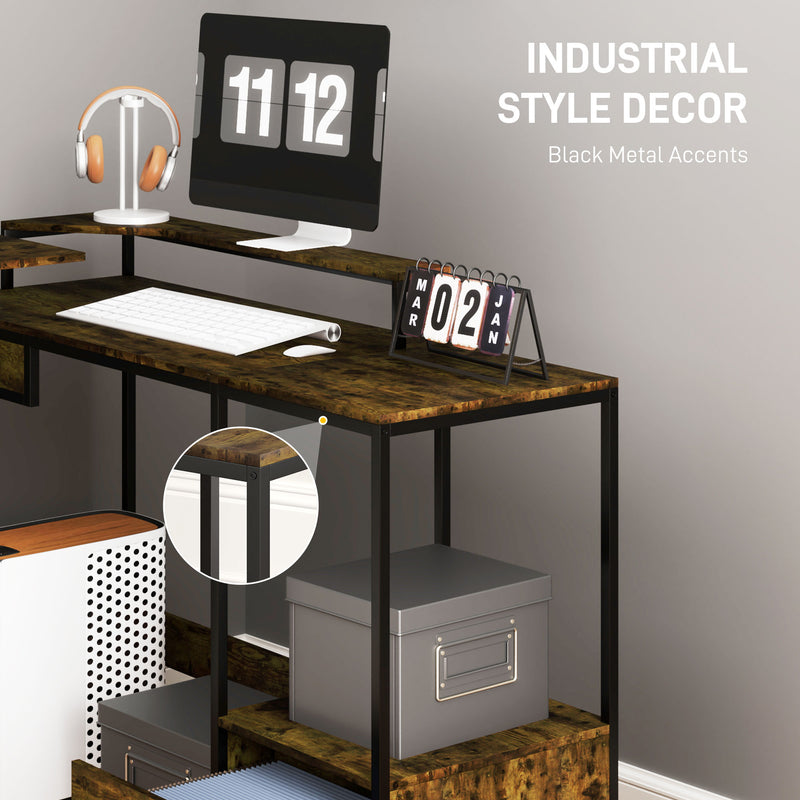 L Shaped Industrial Style Multi Work Desk For Home Office by HOMCOM