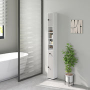 Slim 180cm Light Grey Bathroom Cabinet with Drawer Shelves and Cupboards for Extra Storage