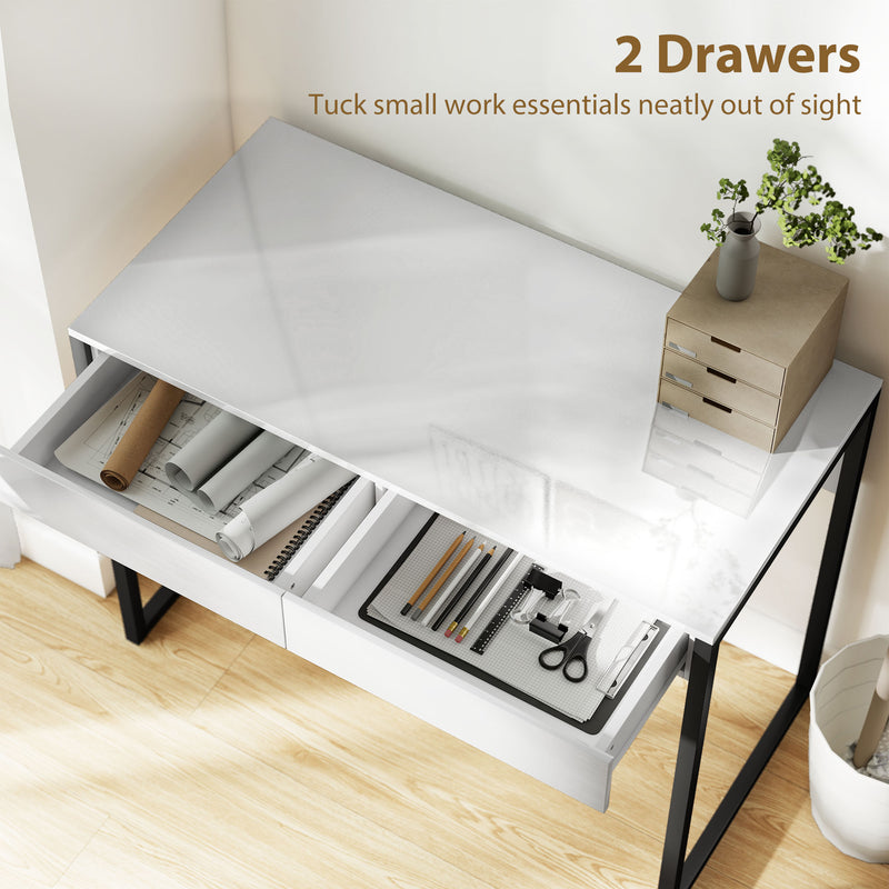 Compact Desk with Drawers for Small Home Office or Study White