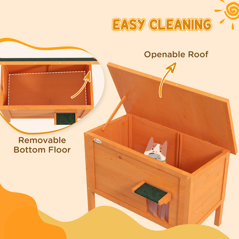 Wooden Insulated Outdoor Cat House with Removable Floor and Open Roof for All Seasons, Orange