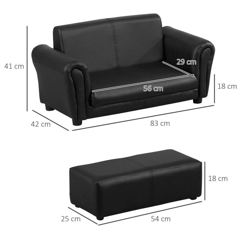 2 Seater Kids Sofa Bed with Footstool Perfect for Toddlers and Children, Black