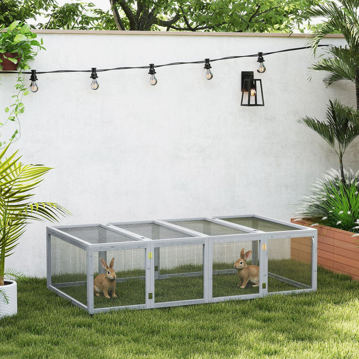 Grey 6ft Wooden Rabbit Hutch with Wire Mesh Openable Roof and Outdoor Play Space by PawHut