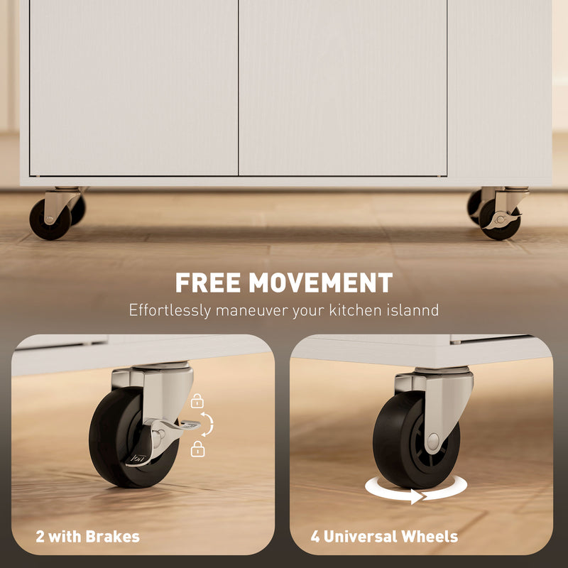 Rolling Kitchen Island with Drawer and Towel Rail for Extra Storage Space, White 82x38x86.5cm