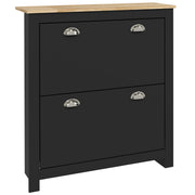 2 Drawer Wooden Shoe Cabinet With Flip Doors Fits 12 Pairs Ideal For Hallways, Black