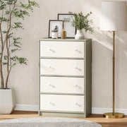 4 Drawer Fabric Chest Of Drawers With Steel Frame For Bedroom Or Hallway, White Grey