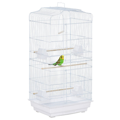 Large White Metal Bird Cage with Perches Swing and Bowls for Budgies and Parakeets by PawHut