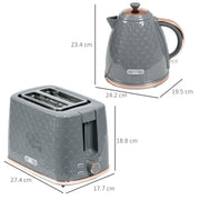 Fast Boil Kettle and 2 Slice Toaster Set With Auto Shut Off and Browning Control Grey