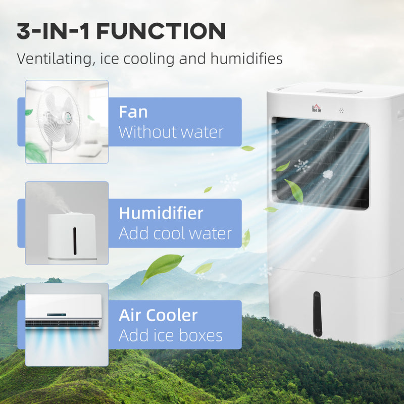 3-in-1 device with fan, humidifier, and air cooler functions on a scenic background