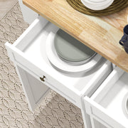 White Rolling Kitchen Island Trolley with Rubber Wood Top and Storage Drawers by HOMCOM