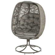 Sand Brown Swivel Egg Chair with Cushions Foldable Basket Seat and Metal Frame by Outsunny