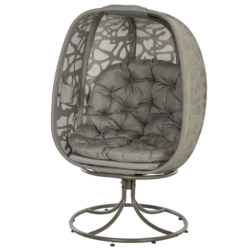 Sand Brown Swivel Egg Chair with Cushions Foldable Basket Seat and Metal Frame by Outsunny