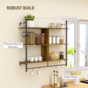 Three Tier Floating Wall Shelf Brown and Black Wood Finish by HOMCOM