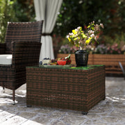 Brown Rattan Side Table with Glass Top 62 x 62cm for Garden or Patio by Outsunny