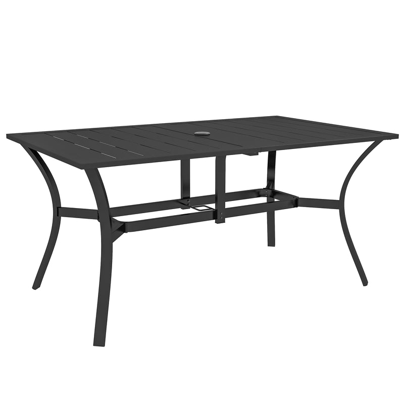 Black Rectangular Garden Dining Table with Parasol Hole Steel Frame 150cm x 90cm