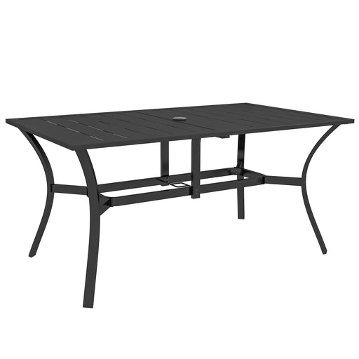 Black Rectangular Garden Dining Table with Parasol Hole Steel Frame 150cm x 90cm