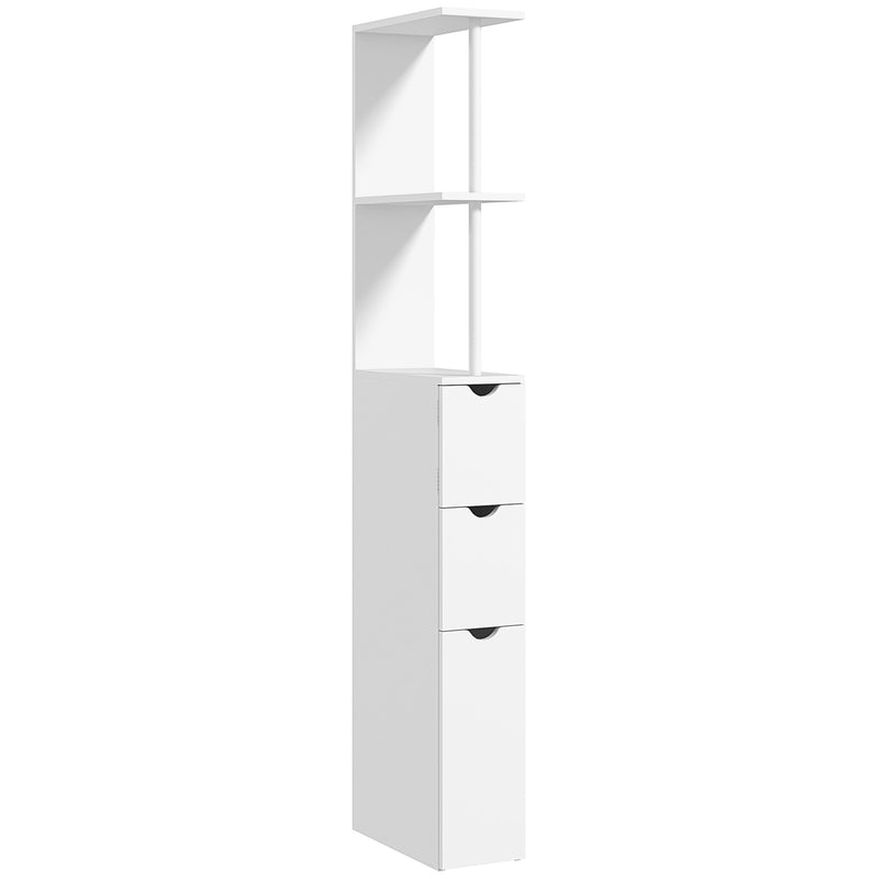 Tall Slim Bathroom Storage Cabinet with Drawers and Shelves Ideal for Small Spaces White