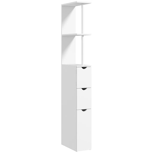Tall Slim Bathroom Storage Cabinet with Drawers and Shelves Ideal for Small Spaces White