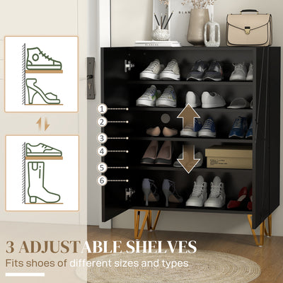Slim Shoe Storage Cabinet With Adjustable Shelves And Soft Close Doors For Hallway Black