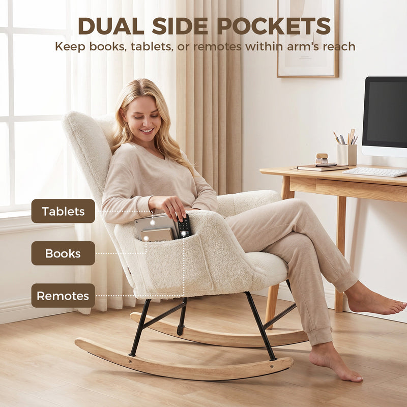 Rocking Chair for Relaxing with Soft Teddy Fleece and Supportive Foam