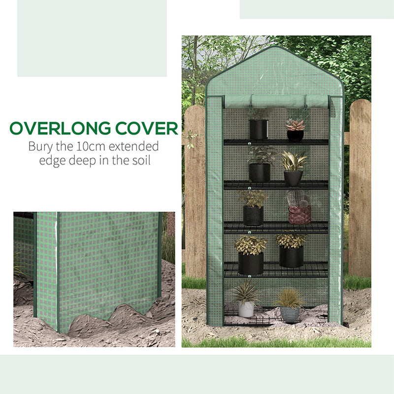 5 Tier Portable Mini Greenhouse with Roll Up Door and Shelves for Indoor Outdoor Use Green