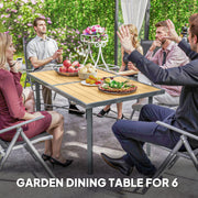 6 Seater Garden Dining Table with Umbrella Hole Rust Resistant Frame Wood Effect Top by Outsunny