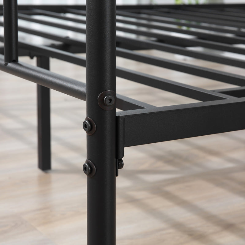 Black Double Metal Bed Frame with Headboard Storage Space and Sturdy Slat Support