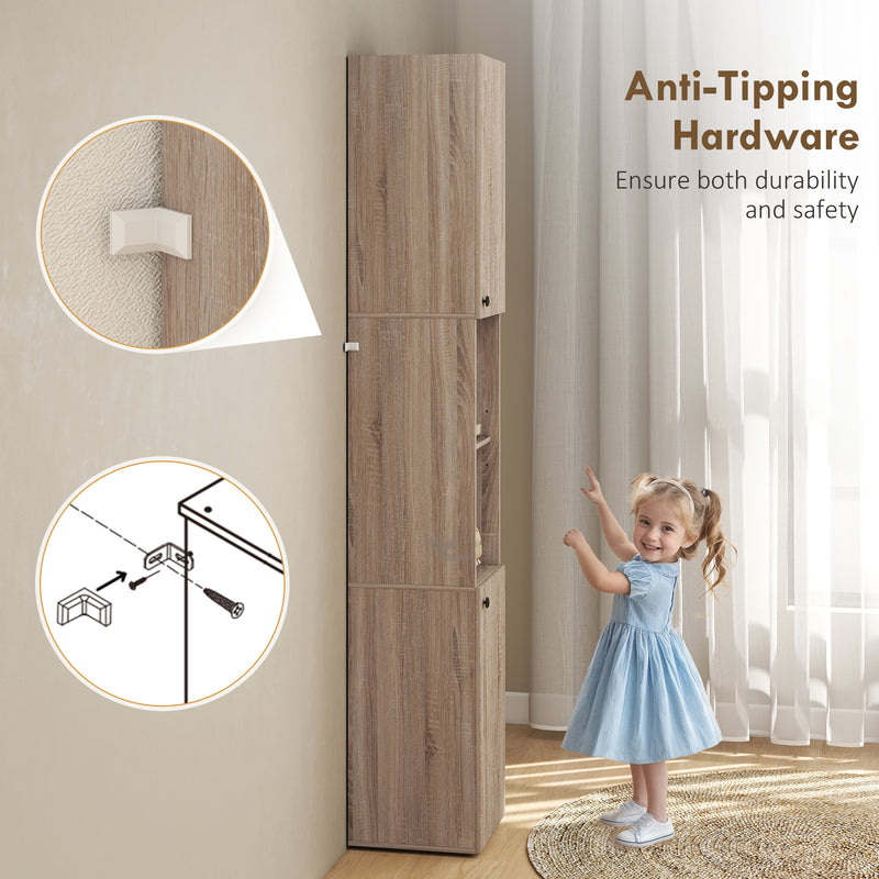 6 Tier Tall Bathroom Storage Cabinet with Shelves for Towels and Toiletries Natural AOSOM