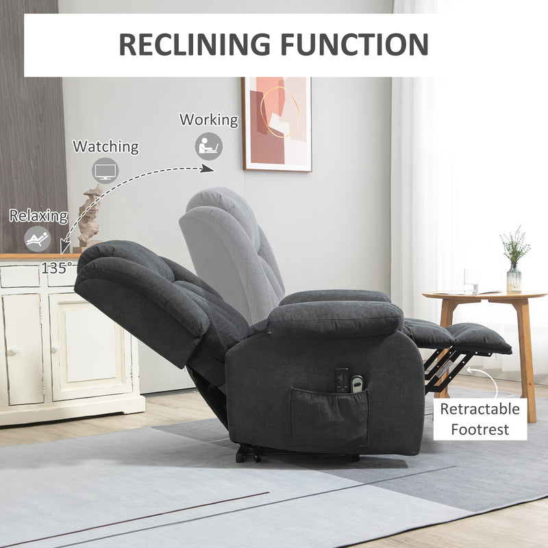 Large Recliner Chair With Lift Function And Massage For Elderly Comfort Dark Grey