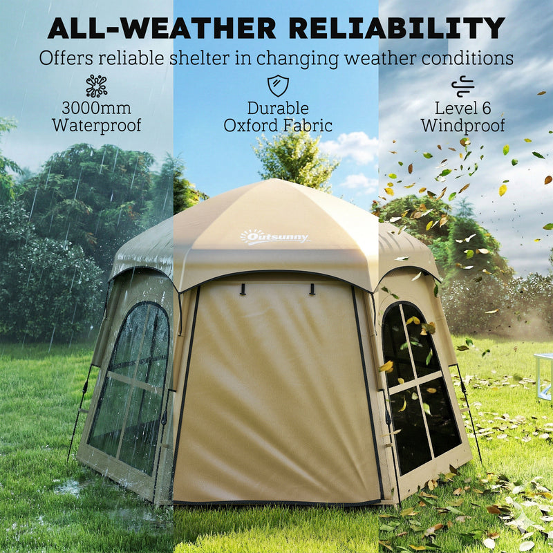Family Pop Up Tent with Fast Setup and Spacious Interior for Camping Khaki