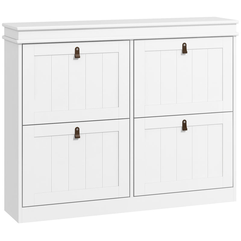 Shoe Storage Cabinet for Hallway Organisation with Four Drop-Down Compartments White AOSOM