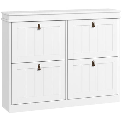 Shoe Storage Cabinet for Hallway Organisation with Four Drop-Down Compartments White AOSOM