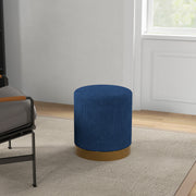 Soft Padded Corduroy Footstool with Wooden Legs for Living Room Comfort, Dark Blue