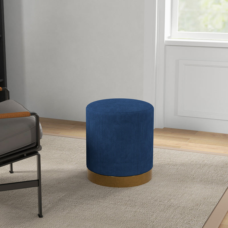 Soft Padded Corduroy Footstool with Wooden Legs for Living Room Comfort, Dark Blue