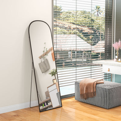 Full Length Standing Mirror with Aluminium Frame for Bedroom or Hallway, Black