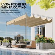 Retractable Replacement Canopy Cover for 4 x 3 m Garden Pergola UV30 Plus Protection Khaki Outsunny