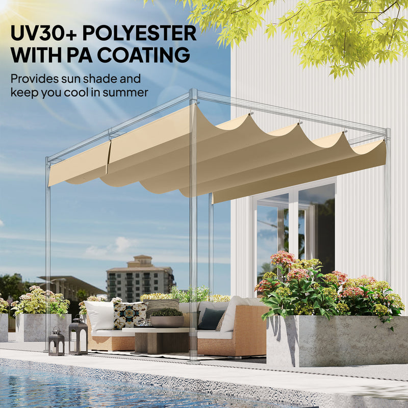 Retractable Replacement Canopy Cover for 4 x 3 m Garden Pergola UV30 Plus Protection Khaki Outsunny