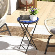 Folding Mosaic Garden Table for Patio or Balcony with Ceramic Top Navy Blue Outsunny