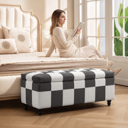 Velvet Storage Ottoman Bench in Dark Grey and White With Lid Ideal for Bedroom or Lounge