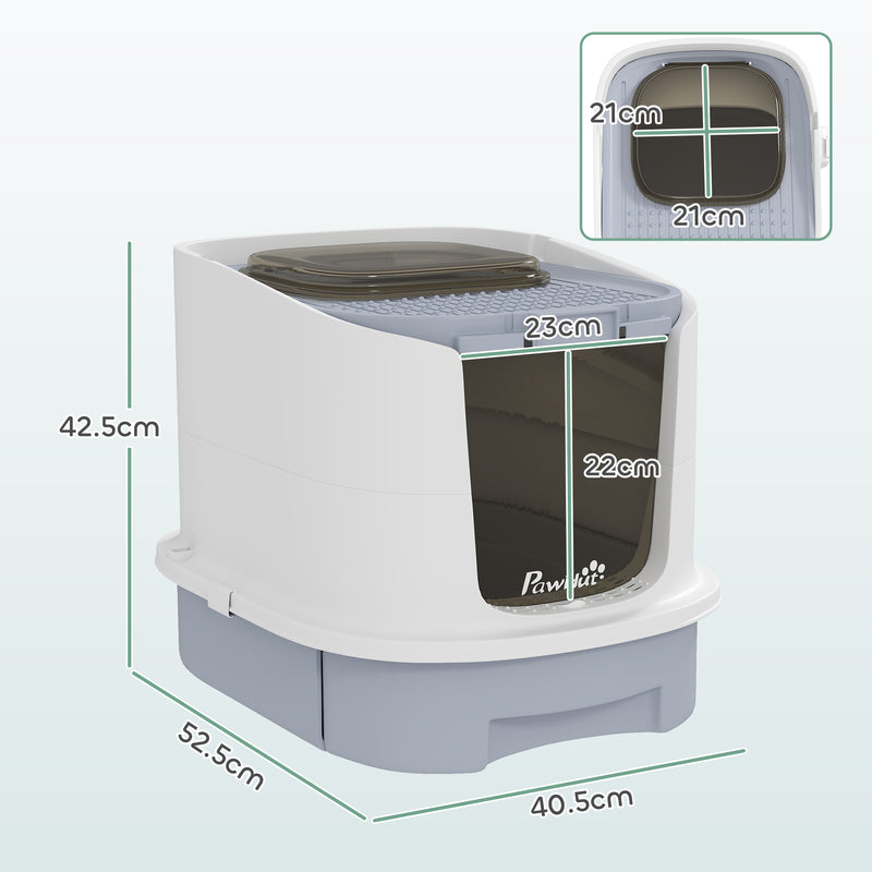 Grey Covered Cat Litter Box With Lid Scoop Deodorisation Bags and Drawer Tray by PawHut