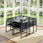 5 Piece Garden Dining Set for 4 with Foldable Chairs and Tempered Glass Table, Grey Outsunny