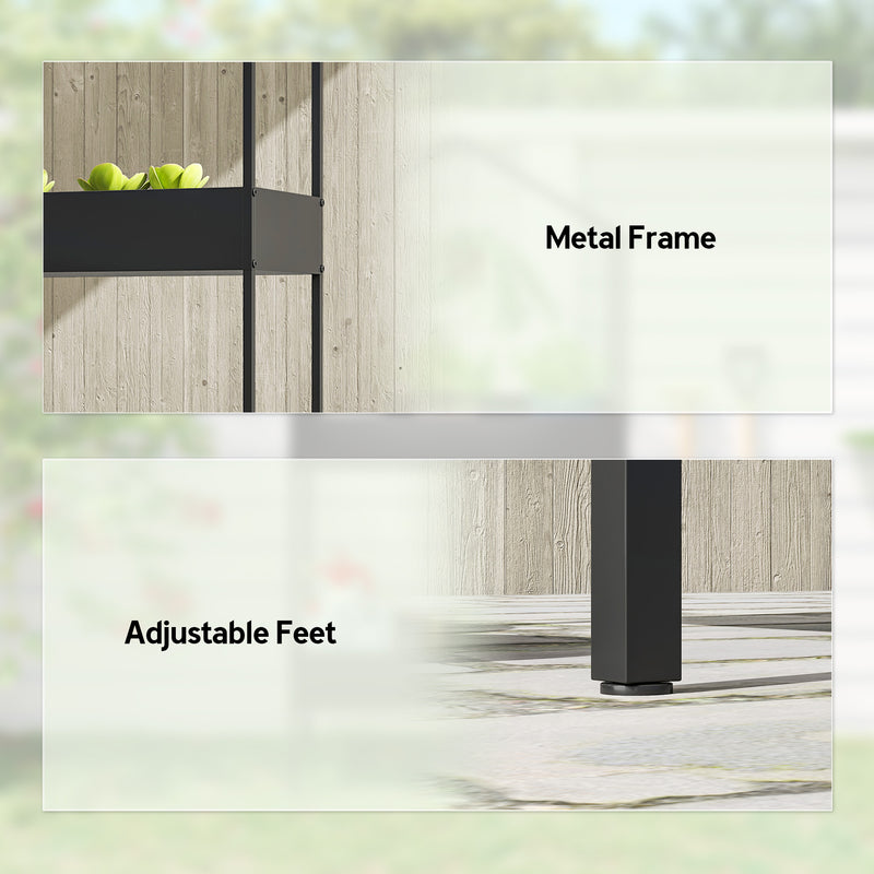 Two Tier House Shaped Plant Stand for Indoor or Outdoor Display with Adjustable Feet Black Outsunny