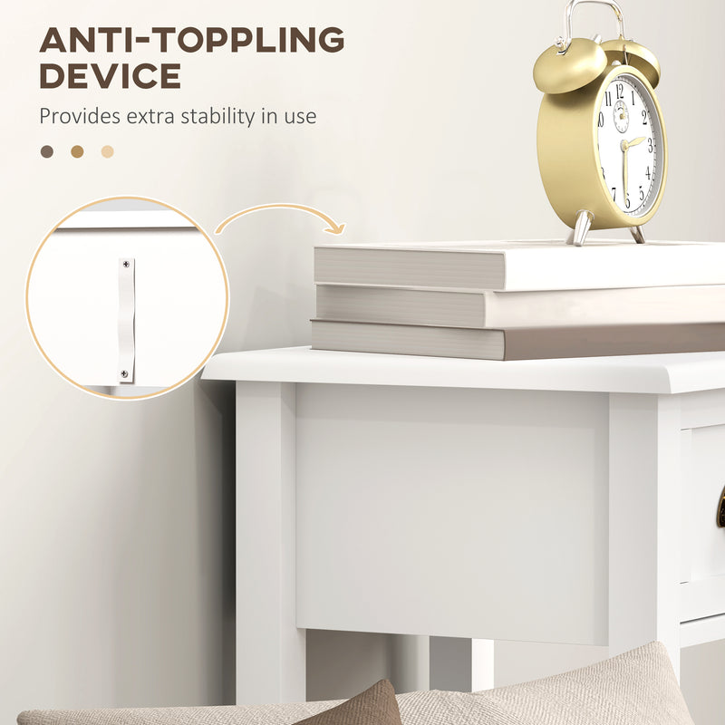 Slim Bedside Table Set with Drawer and Shelf for Small Spaces White Homcom