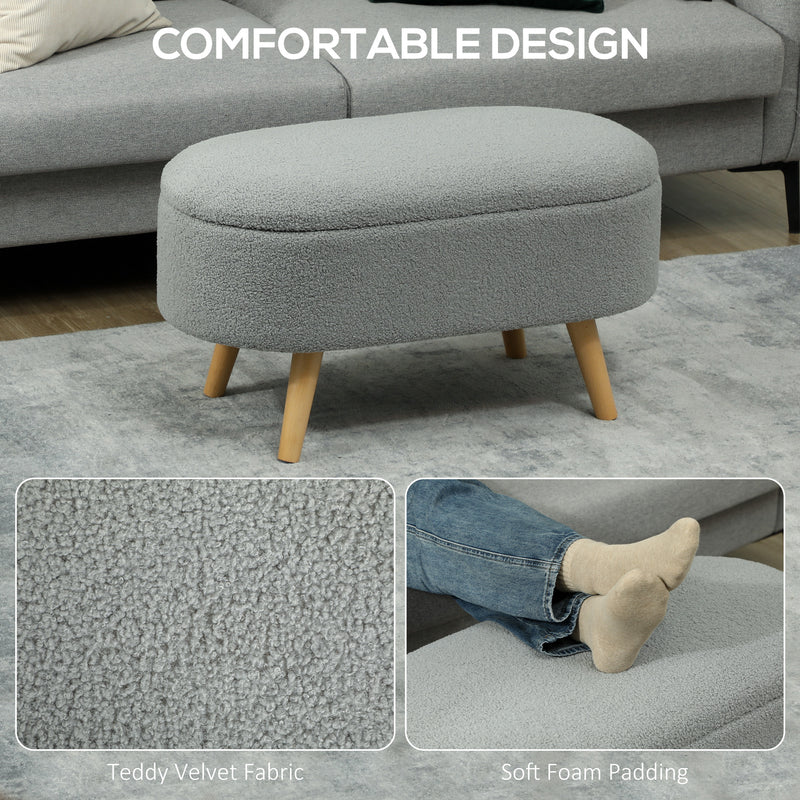 Grey Teddy Fleece Storage Ottoman Footstool with Padded Lid by HOMCOM