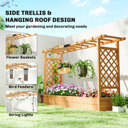 Wooden Raised Planter Box With Trellis and Drainage Ideal For Outdoor Garden Use Grey Outsunny