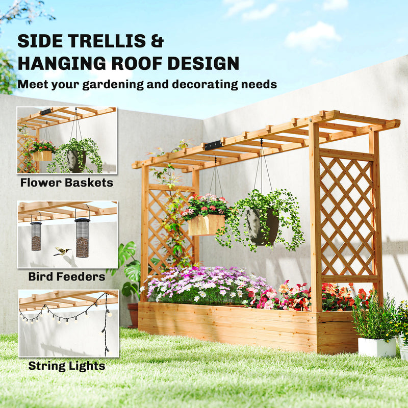 Wooden Raised Planter Box With Trellis and Drainage Ideal For Outdoor Garden Use Grey Outsunny
